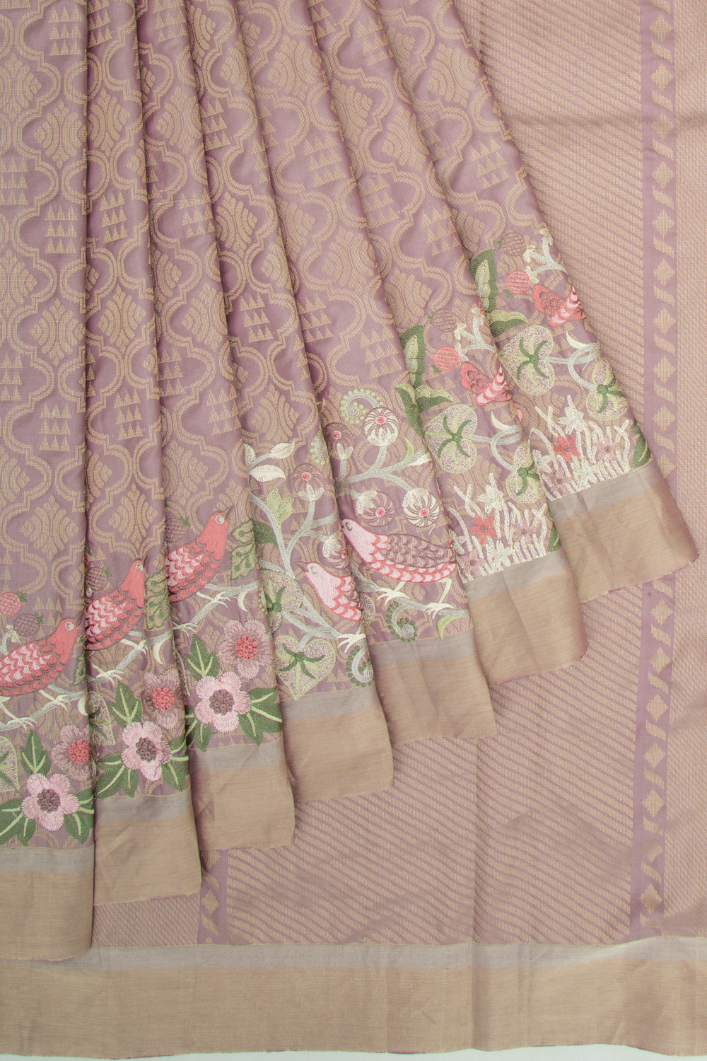 Soft Silk Brocade Lilac Saree With Embroidery Border