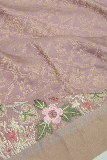 Soft Silk Brocade Lilac Saree With Embroidery Border