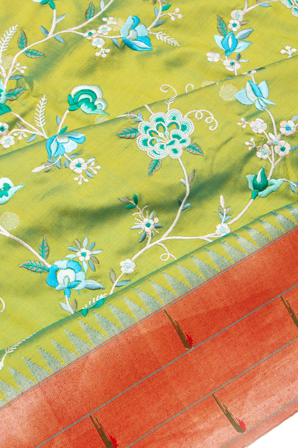 Parsi Gara Paithani Silk Butta Green Saree
