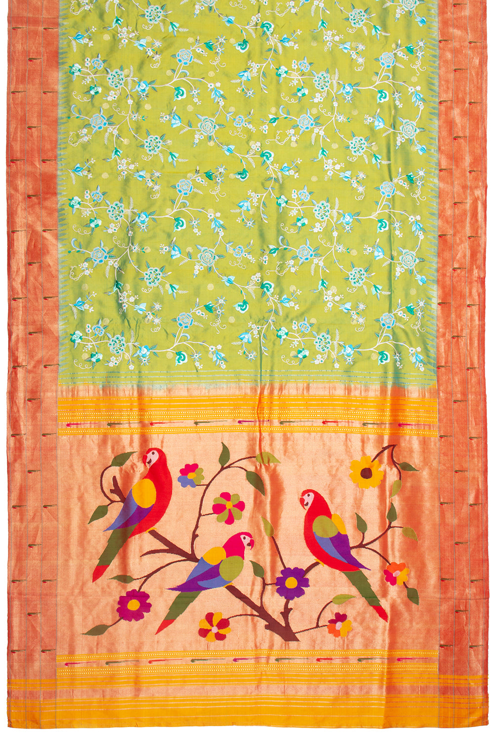 Parsi Gara Paithani Silk Butta Green Saree