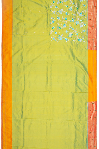 Parsi Gara Paithani Silk Butta Green Saree
