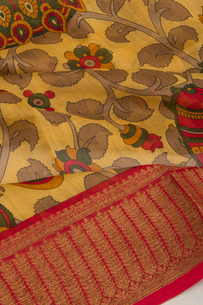 Chanderi Soft Silk Pichwai Printed Yellow Saree