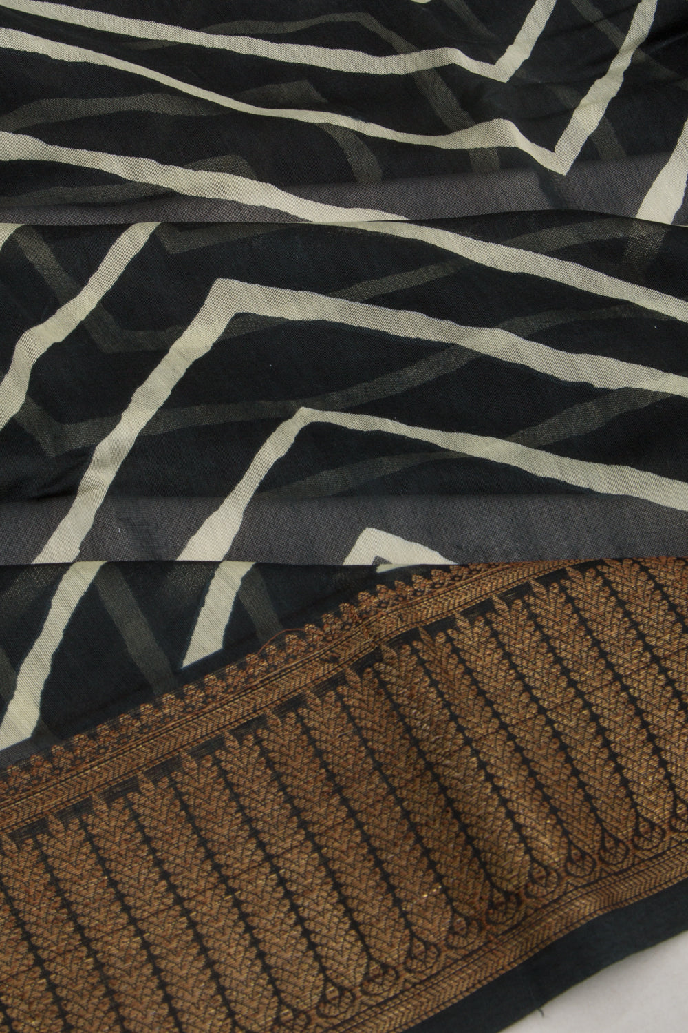 Chanderi Soft Silk Lines Black Saree