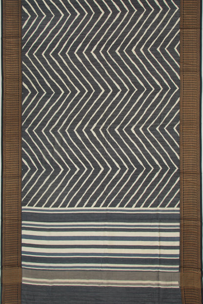 Chanderi Soft Silk Lines Black Saree