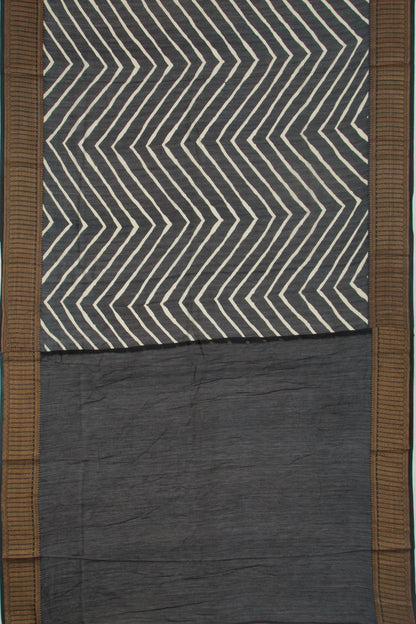Chanderi Soft Silk Lines Black Saree