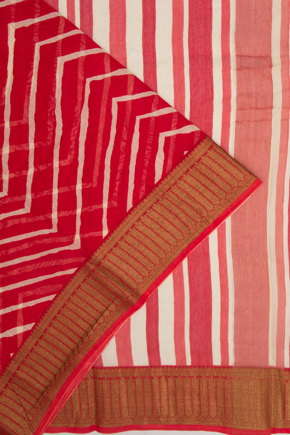 Chanderi Soft Silk Lines Red Saree