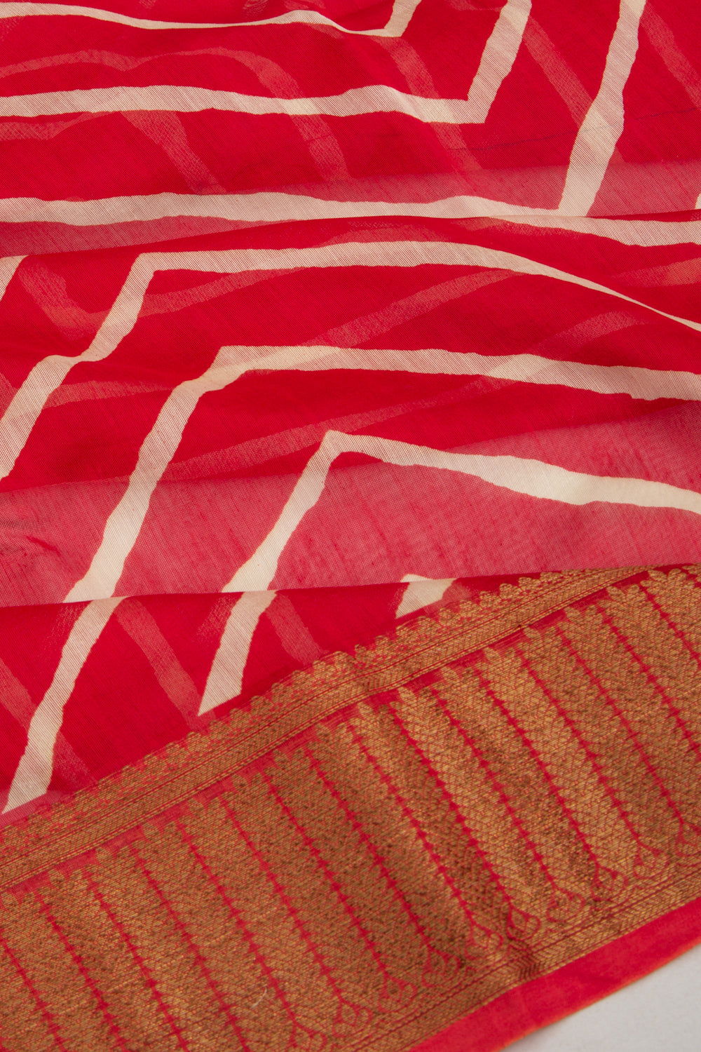 Chanderi Soft Silk Lines Red Saree