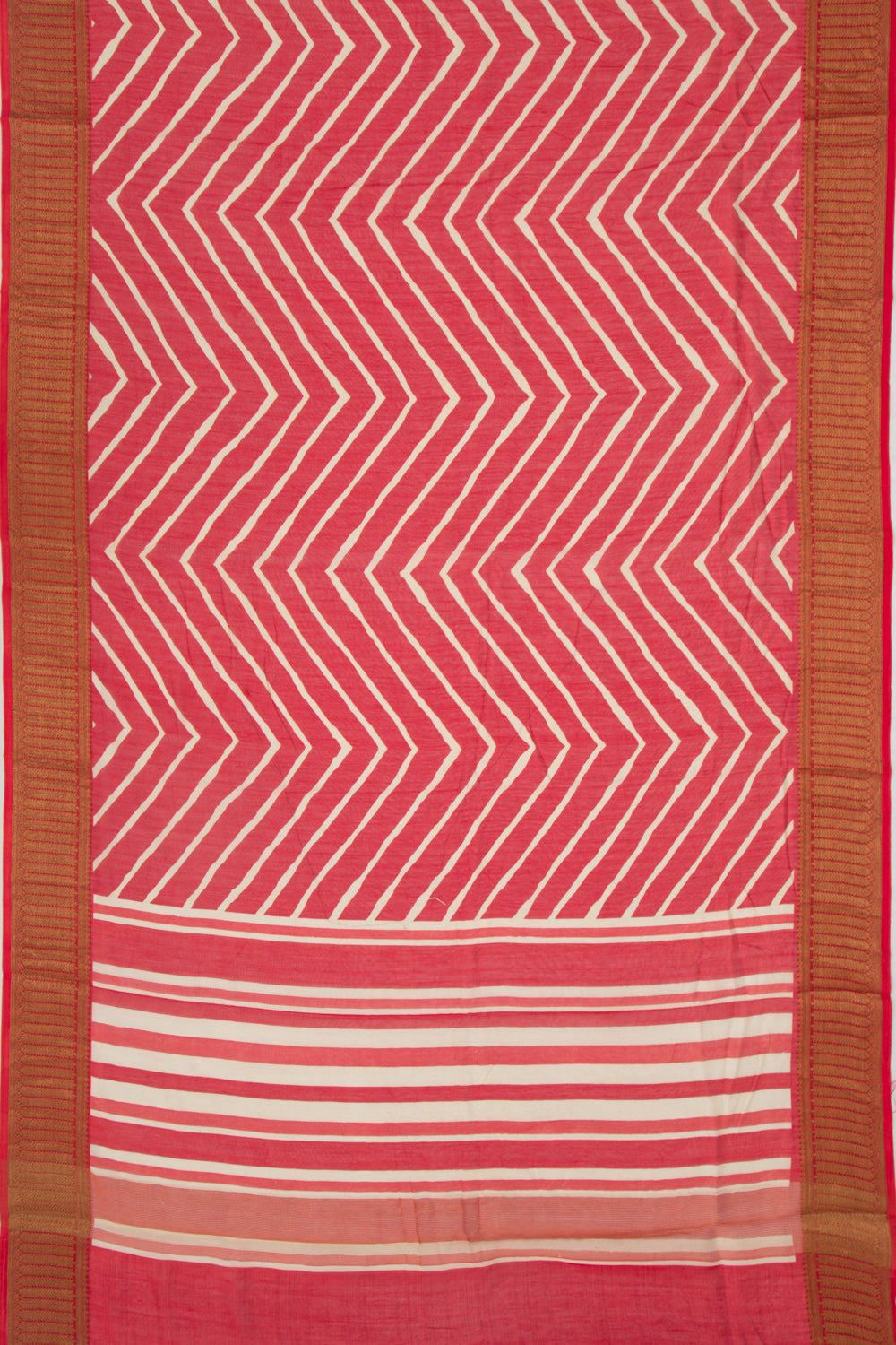 Chanderi Soft Silk Lines Red Saree