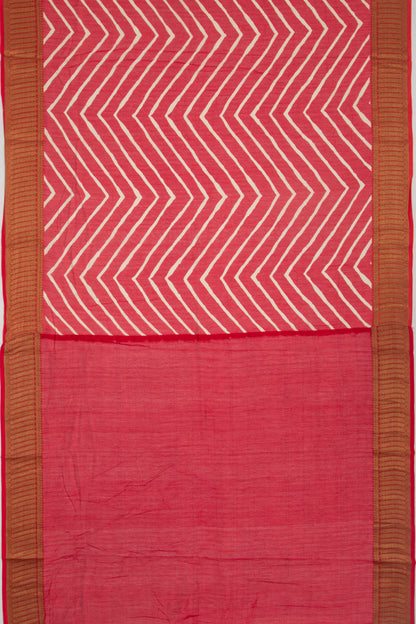 Chanderi Soft Silk Lines Red Saree