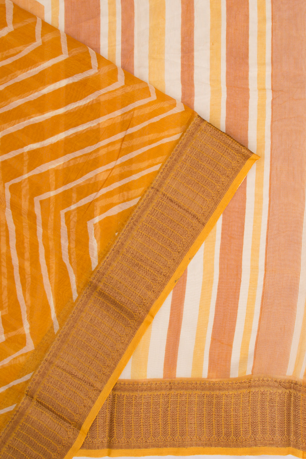 Chanderi Soft Silk Lines Mustard Yellow Saree
