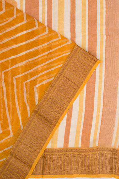 Chanderi Soft Silk Lines Mustard Yellow Saree