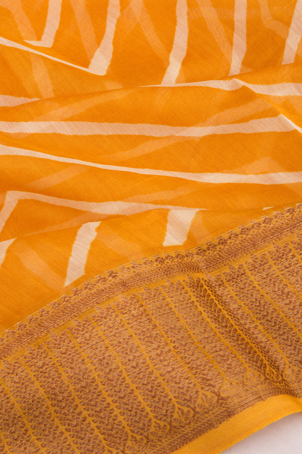 Chanderi Soft Silk Lines Mustard Yellow Saree