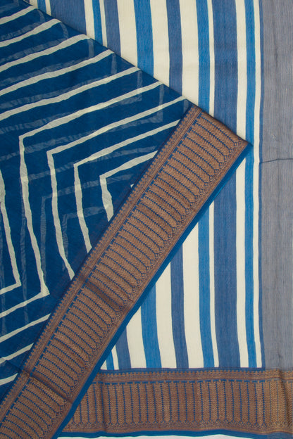 Chanderi Soft Silk Lines Blue Saree