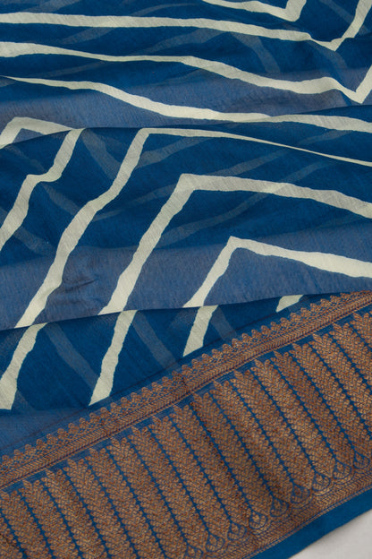 Chanderi Soft Silk Lines Blue Saree