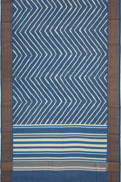 Chanderi Soft Silk Lines Blue Saree