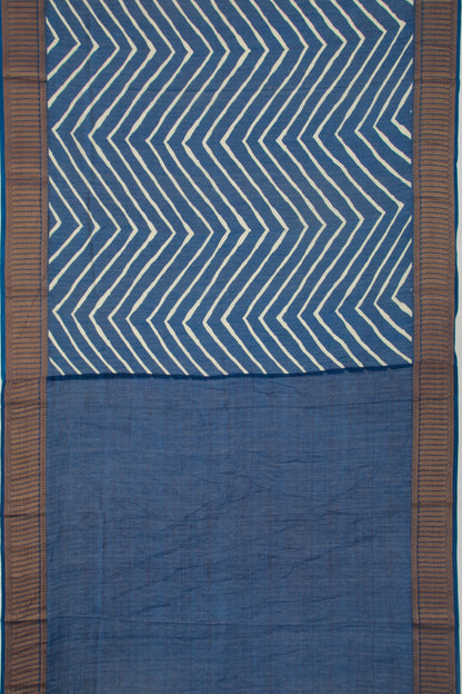 Chanderi Soft Silk Lines Blue Saree