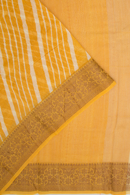 Chanderi Soft Silk Lines Mustard Yellow Saree