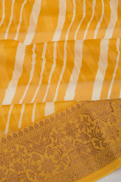 Chanderi Soft Silk Lines Mustard Yellow Saree