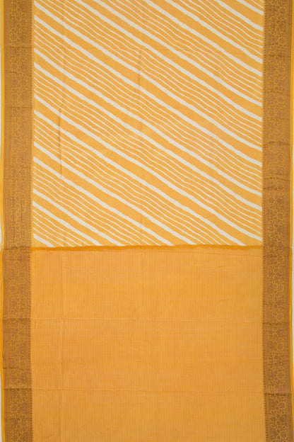 Chanderi Soft Silk Lines Mustard Yellow Saree
