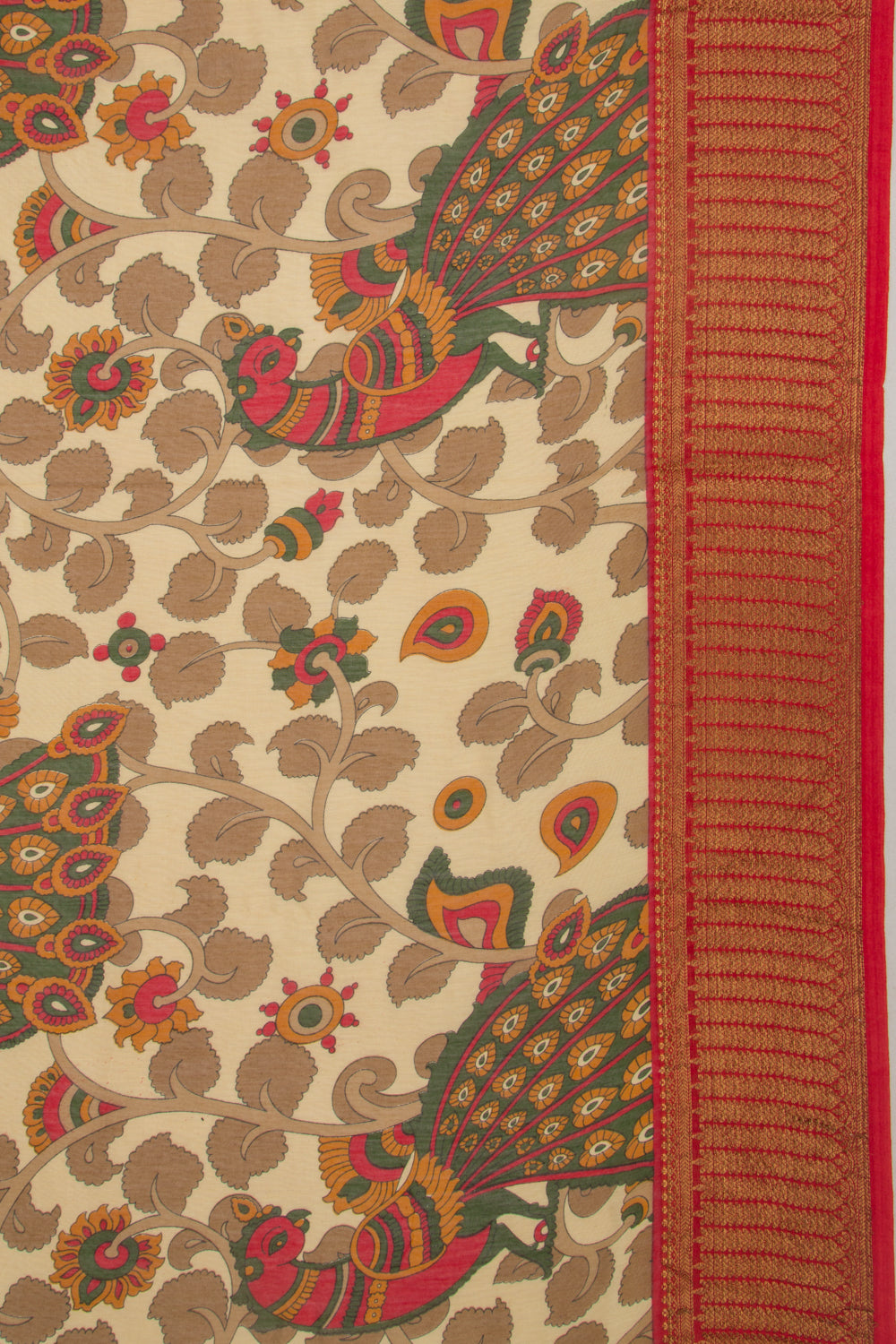 Chanderi Soft Silk Printed Cream Saree