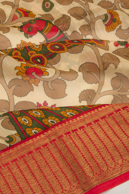 Chanderi Soft Silk Printed Cream Saree