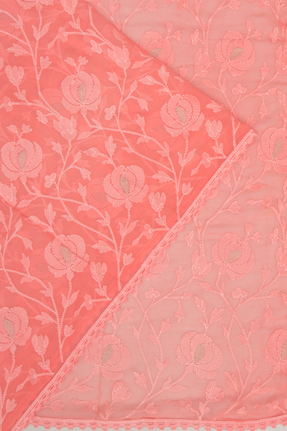 Chiffon Floral Embroidery Pink Saree
