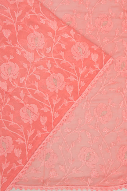 Chiffon Floral Embroidery Pink Saree