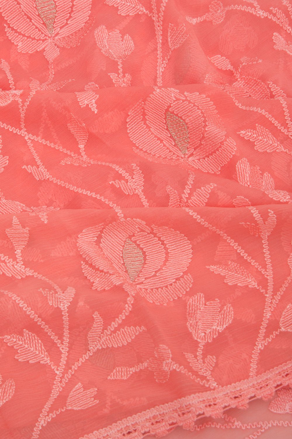 Chiffon Floral Embroidery Pink Saree