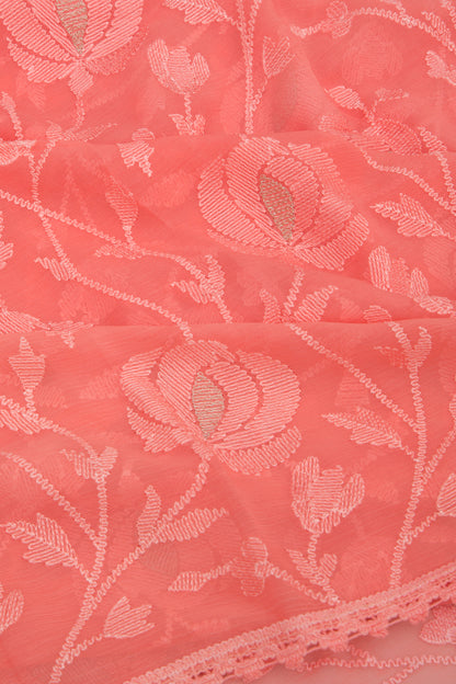 Chiffon Floral Embroidery Pink Saree