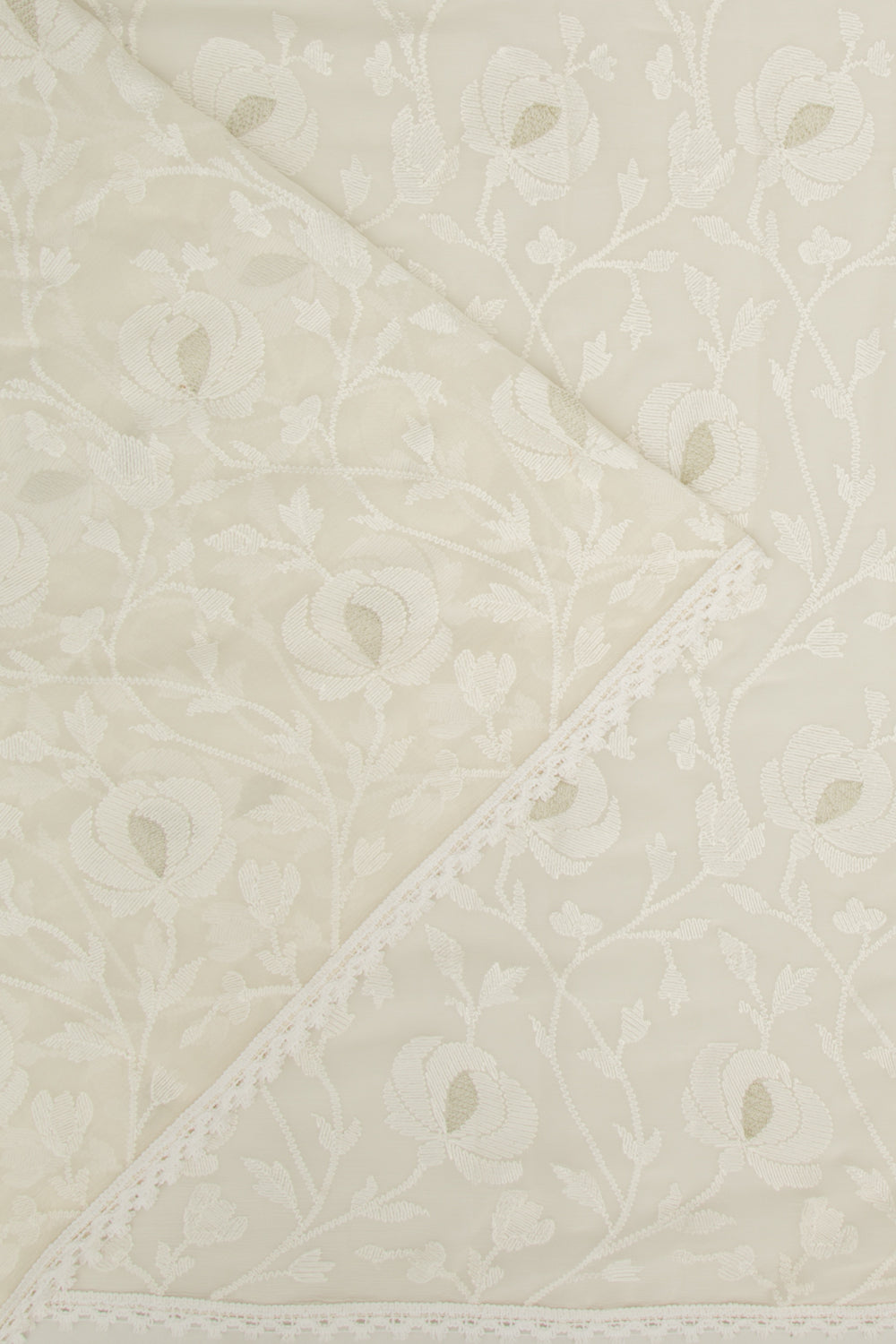 Chiffon Floral Embroidery Off White Saree