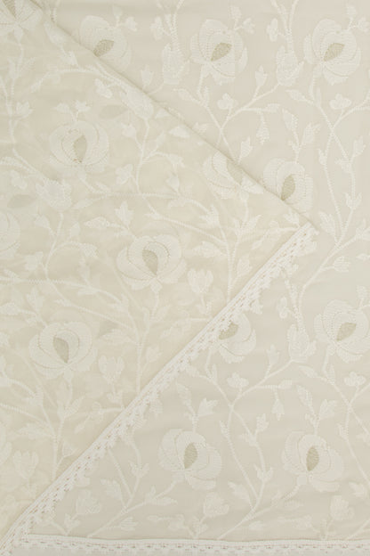 Chiffon Floral Embroidery Off White Saree