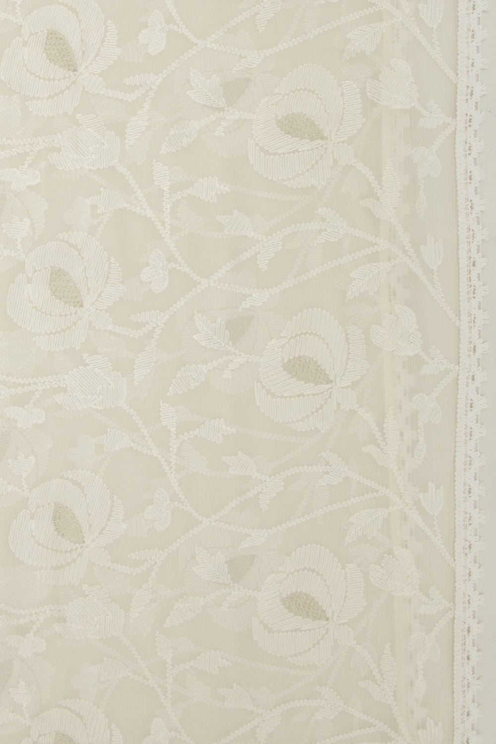Chiffon Floral Embroidery Off White Saree