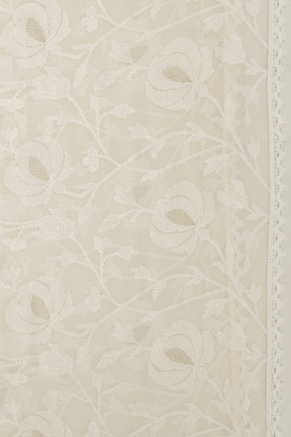Chiffon Floral Embroidery Off White Saree