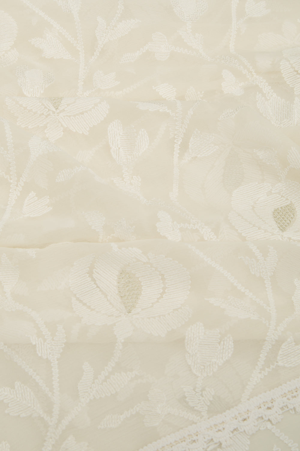 Chiffon Floral Embroidery Off White Saree