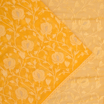 Chiffon Floral Embroidery Mustard Yellow Saree