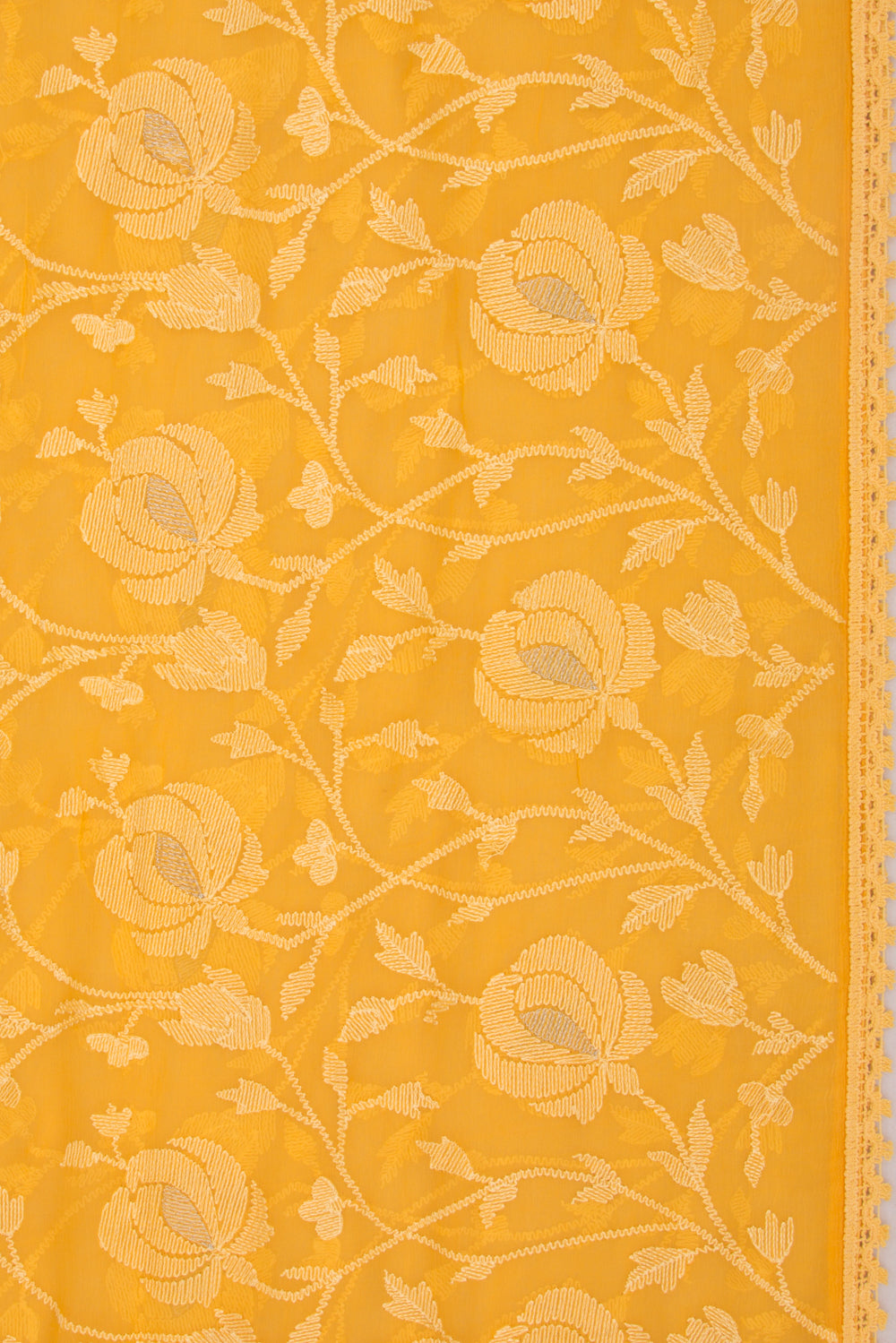 Chiffon Floral Embroidery Mustard Yellow Saree