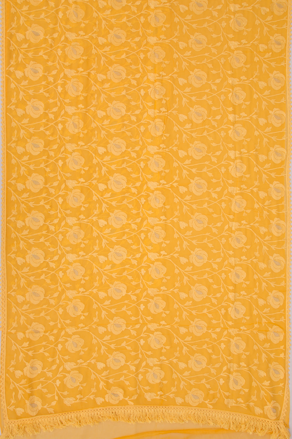 Chiffon Floral Embroidery Mustard Yellow Saree