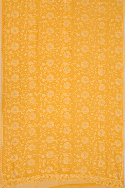 Chiffon Floral Embroidery Mustard Yellow Saree
