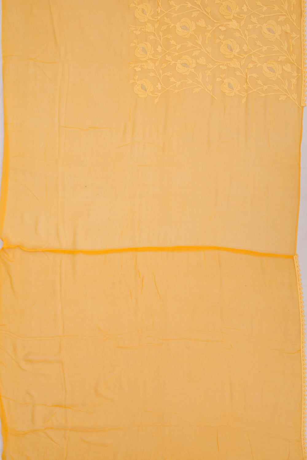 Chiffon Floral Embroidery Mustard Yellow Saree