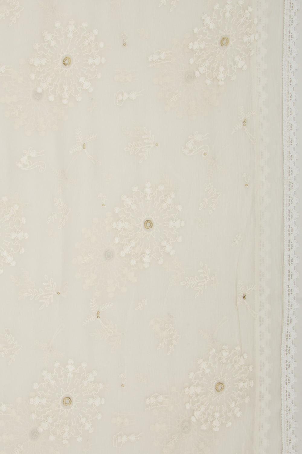Chiffon Floral Embroidery Off White Saree