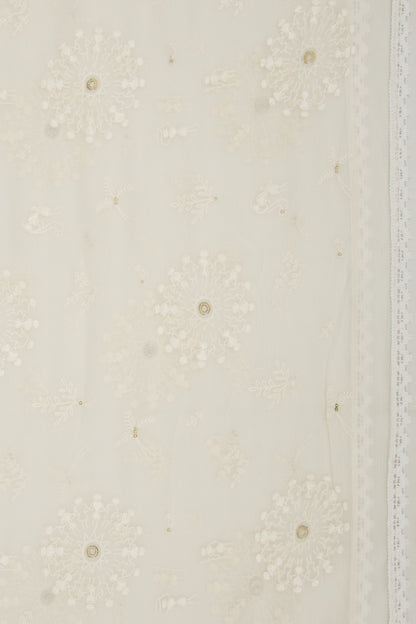 Chiffon Floral Embroidery Off White Saree