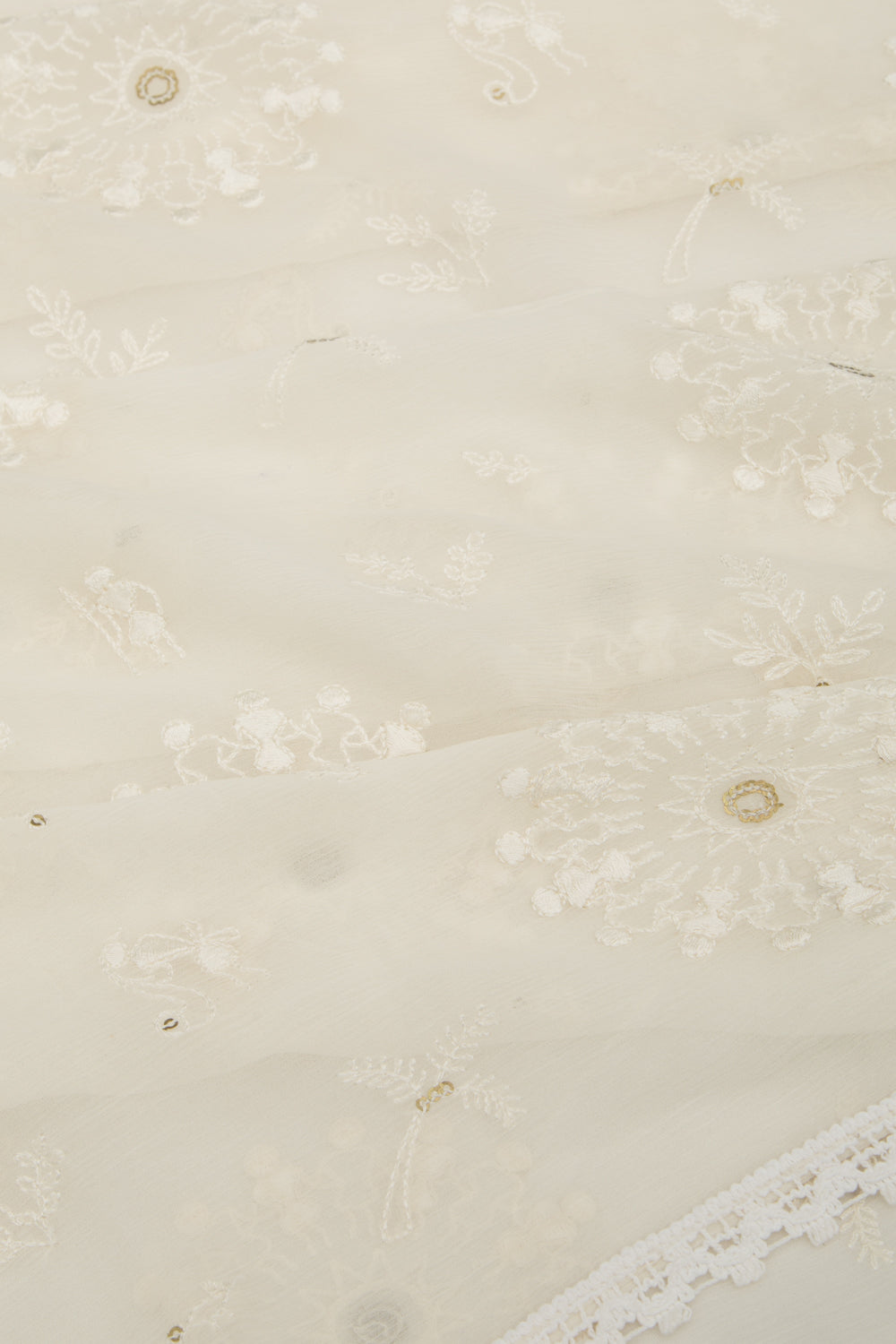 Chiffon Floral Embroidery Off White Saree