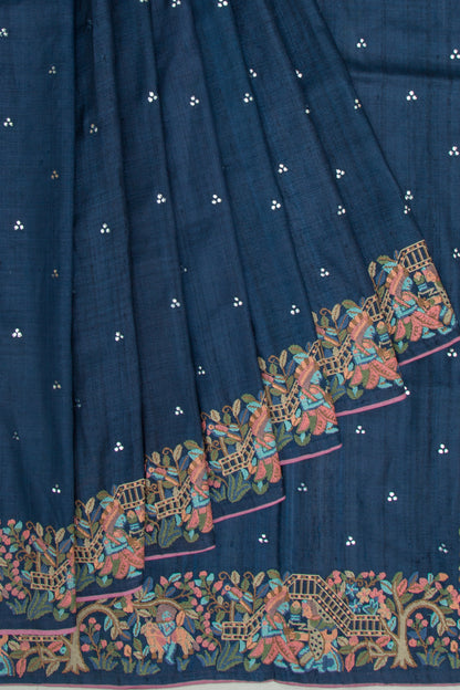Tussar Butta Dark Blue Saree
