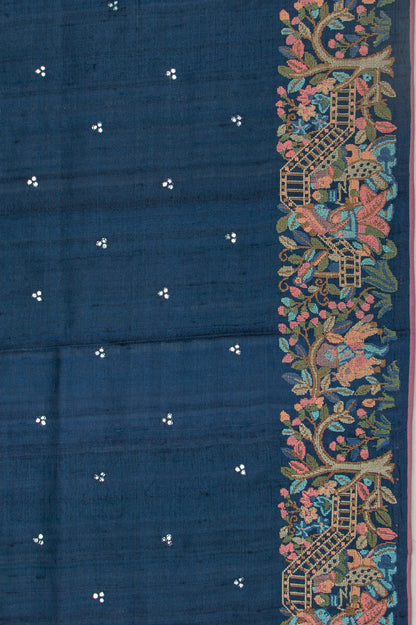Tussar Butta Dark Blue Saree