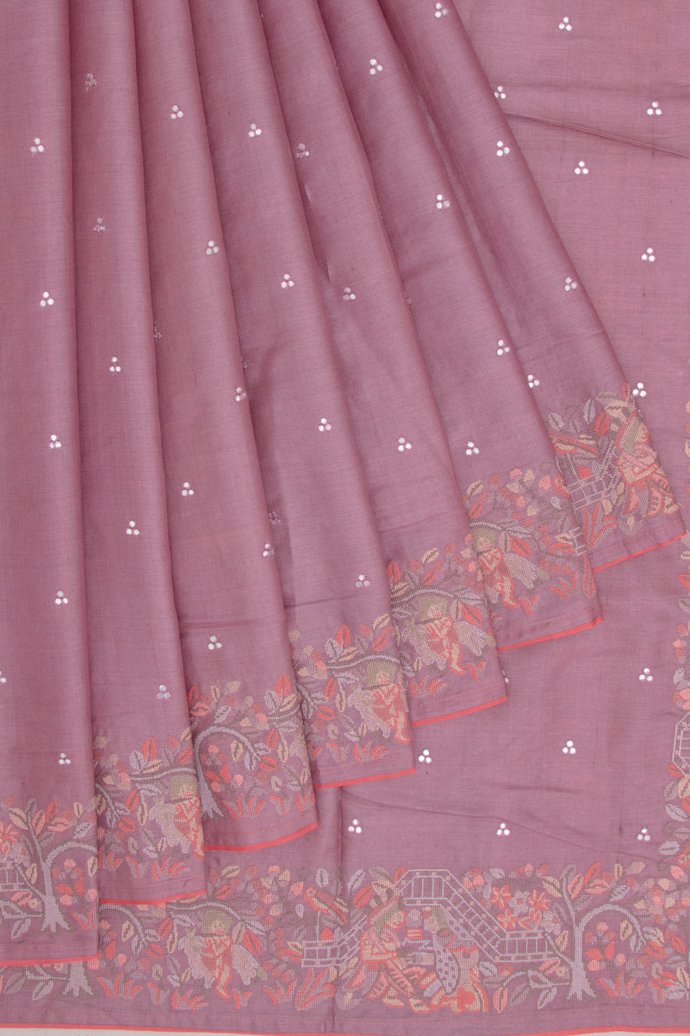 Tussar Embroidery Butta Lilac Saree