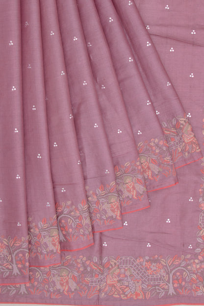 Tussar Embroidery Butta Lilac Saree