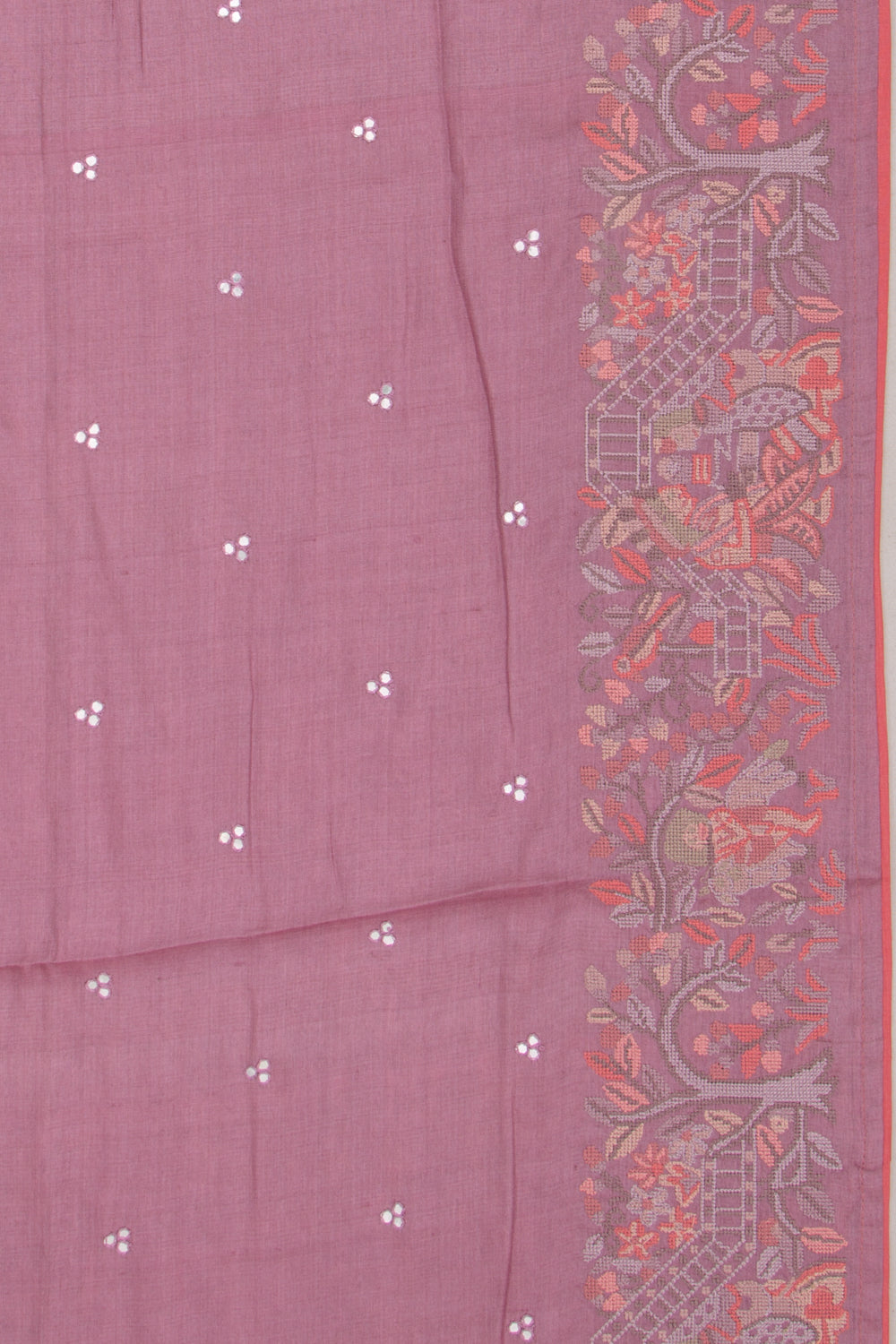 Tussar Embroidery Butta Lilac Saree
