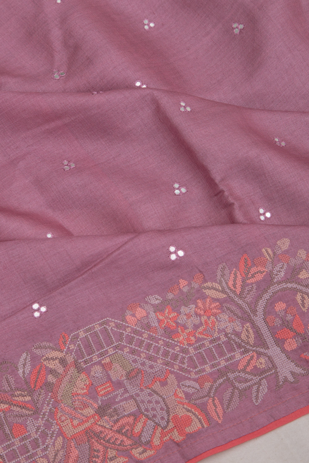 Tussar Embroidery Butta Lilac Saree