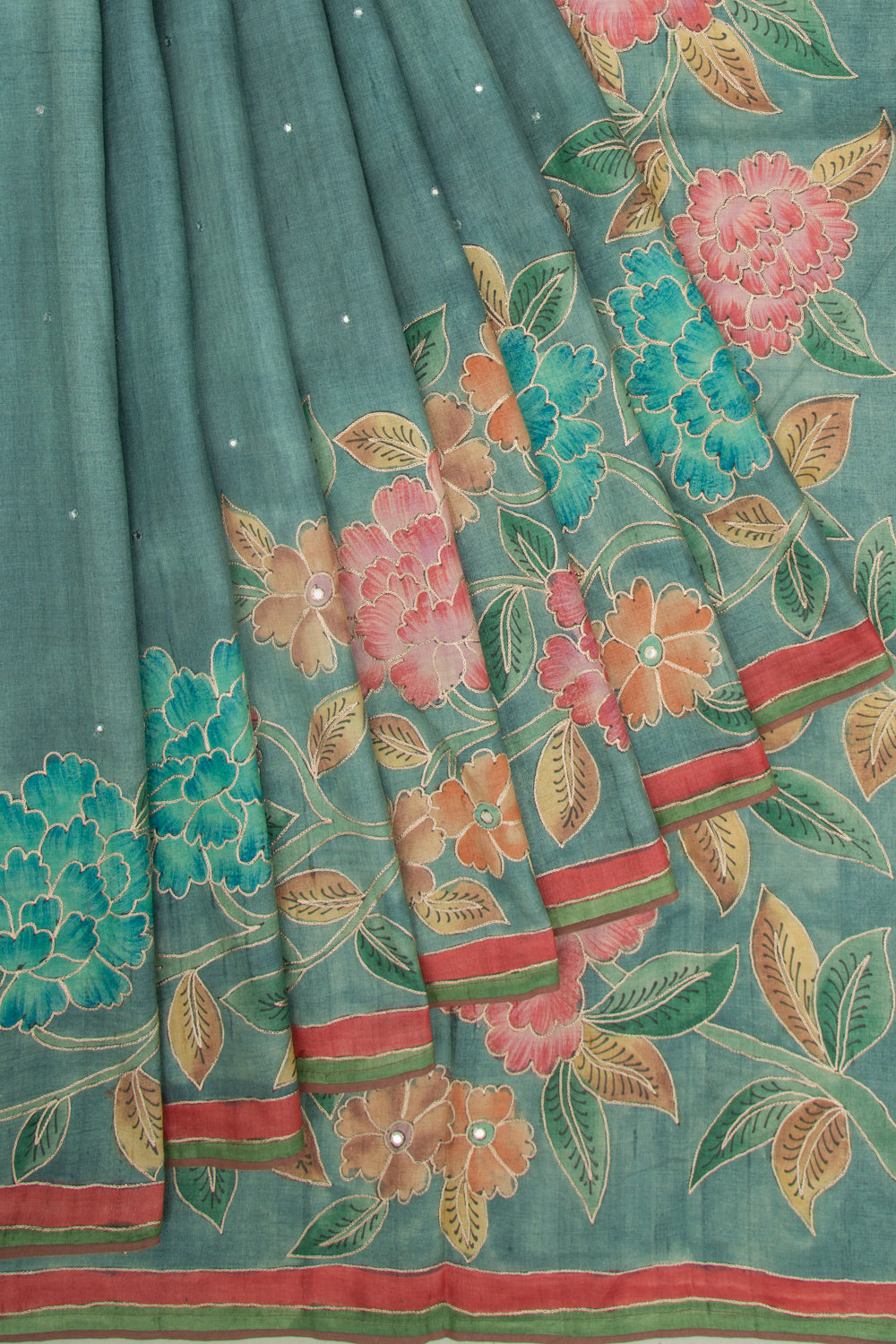 Tussar Butta Blue Saree