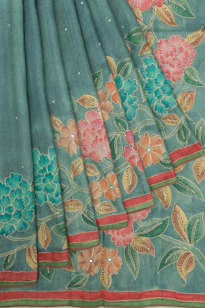 Tussar Butta Blue Saree
